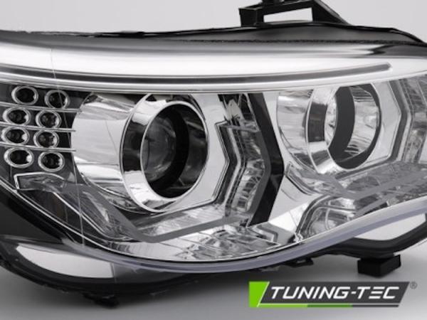 Scheinwerfer 3D Angel Eyes passend für BMW 5er E60 E61 Bj. 03-07 Chrom mit LED Blinker