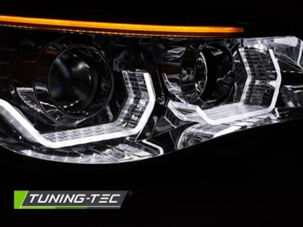 Scheinwerfer 3D Angel Eyes passend für BMW 5er E60 E61 Bj. 03-07 Chrom mit LED Blinker