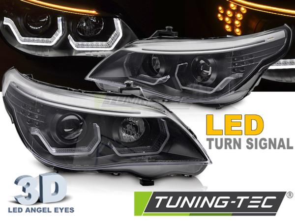 3D LED Angel Eyes Scheinwerfer passend für BMW 5er E60 / E61 03-07 schwarz LED Blinker