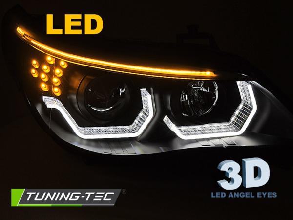 3D LED Angel Eyes Scheinwerfer passend für BMW 5er E60 / E61 03-07 schwarz LED Blinker