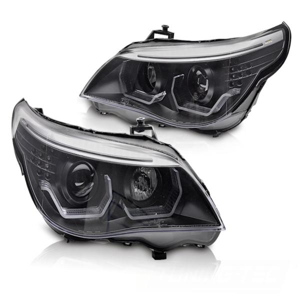 3D LED Angel Eyes Scheinwerfer passend für BMW 5er E60 / E61 03-07 schwarz LED Blinker