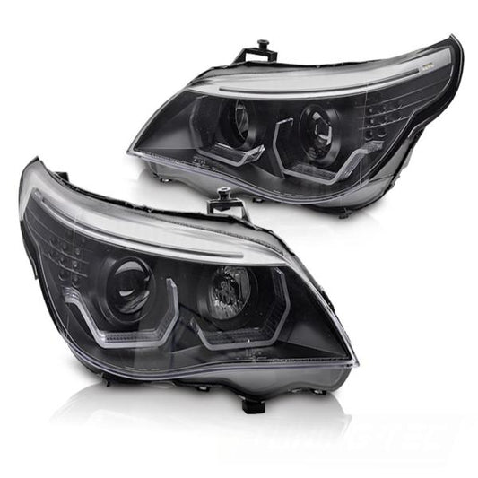 3D LED Angel Eyes Scheinwerfer passend für BMW 5er E60 / E61 03-07 schwarz LED Blinker