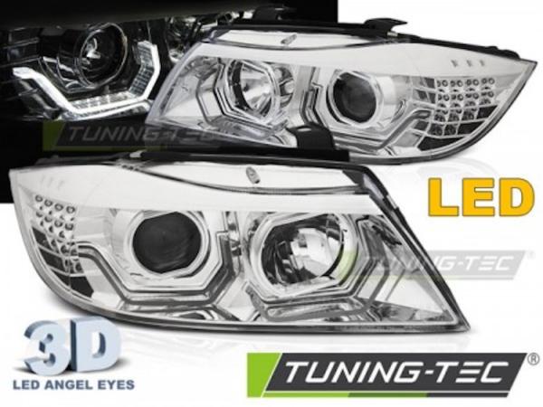 3D LED Angel Eyes Scheinwerfer passend für BMW 3er E90/E91 05-08 chrom mit LED Blinker