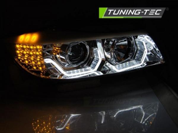 3D LED Angel Eyes Scheinwerfer passend für BMW 3er E90/E91 05-08 chrom mit LED Blinker
