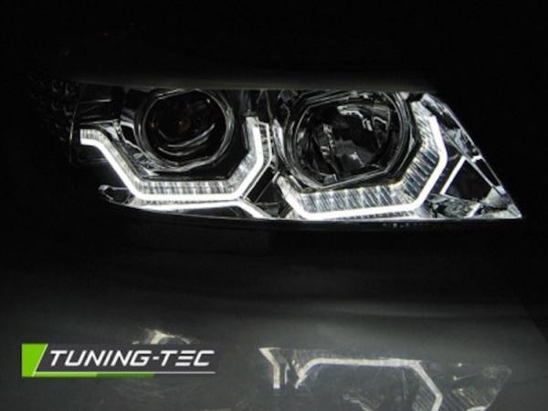 3D LED Angel Eyes Scheinwerfer passend für BMW 3er E90/E91 05-08 chrom mit LED Blinker