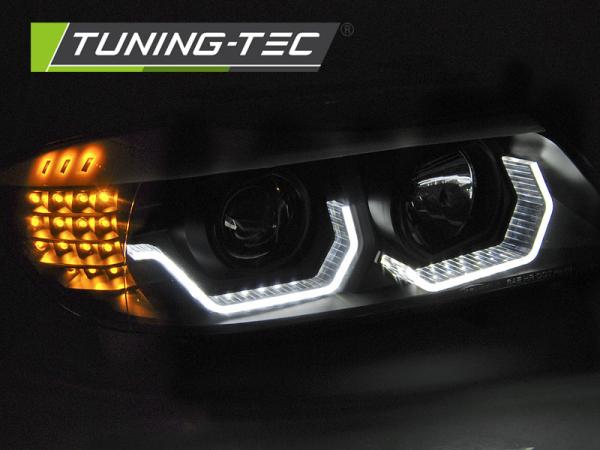 Scheinwerfer 3D Angel Eyes passend für BMW 3er E90 E91 Bj. 05-08 Schwarz mit LED Blinker