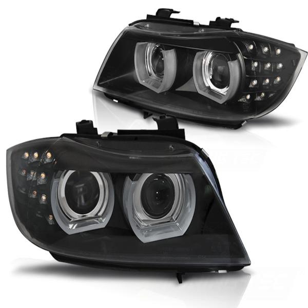 3D LED Tagfahrlicht Angel Eyes Scheinwerfer passend für BMW 3er E90/E91 LCI 09-11 Black
