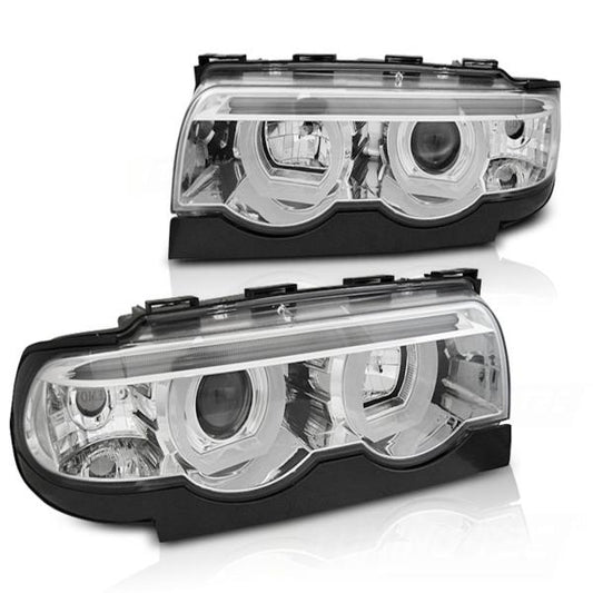 Scheinwerfer 3D Angel Eyes passend für BMW 7er E38 Bj. 94-01 Chrom
