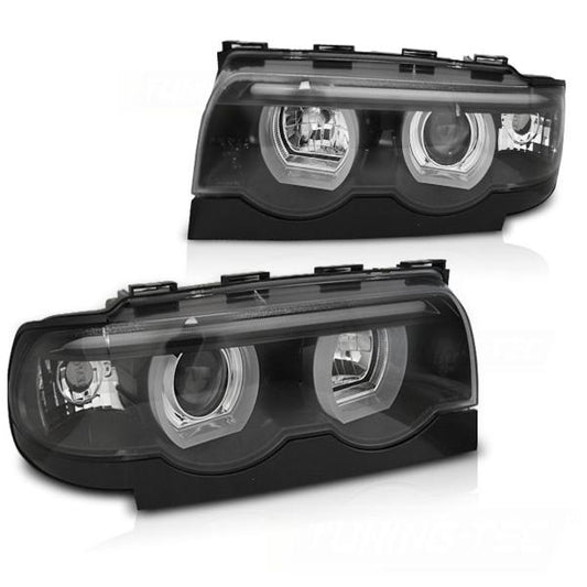 Scheinwerfer 3D Angel Eyes passend für BMW 7er E38 Bj. 94-01 Schwarz