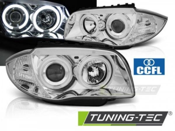 CCFL Angel Eyes Scheinwerfer passend für BMW 1er E81, E82, E87, E88 04-11 chrom