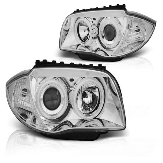 CCFL Angel Eyes Scheinwerfer passend für BMW 1er E81, E82, E87, E88 04-11 chrom
