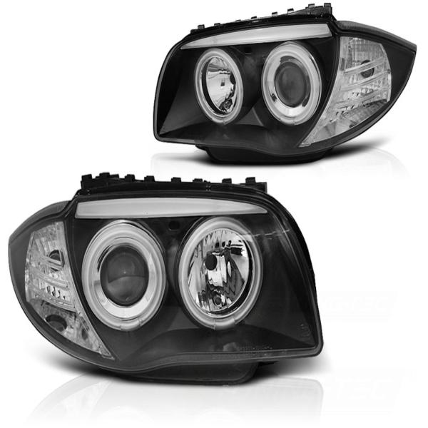 CCFL Angel Eyes Scheinwerfer passend für BMW 1er E81, E82, E87, E88 04-11 schwarz