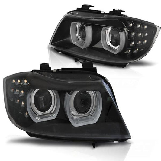 Xenon Scheinwerfer 3D Angel Eyes passend für BMW 3er E90 E91 LCI Bj. 09-12 Schwarz AFS