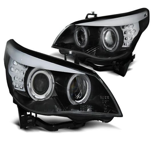 Xenon Scheinwerfer Angel Eyes passend für BMW 5er E60 E61 Bj. 03-04 Schwarz LED Blinker