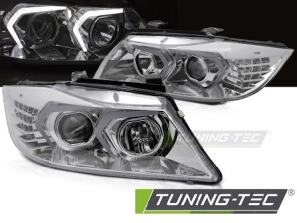LED Angel Eyes Scheinwerfer Set passend für BMW 3er E90/E91 05-08 chrom mit LED Blinker
