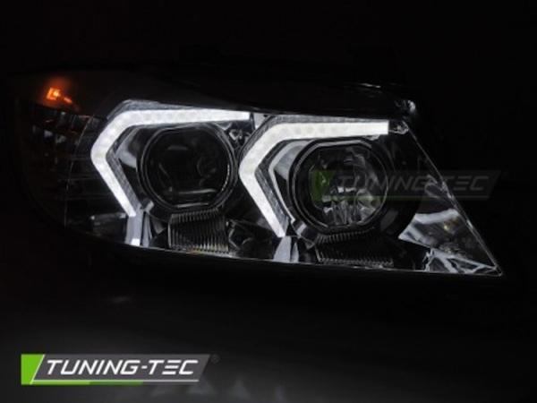 LED Angel Eyes Scheinwerfer Set passend für BMW 3er E90/E91 05-08 chrom mit LED Blinker