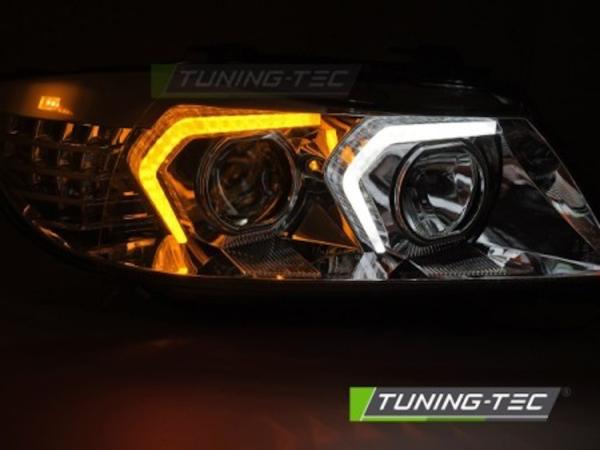 LED Angel Eyes Scheinwerfer Set passend für BMW 3er E90/E91 05-08 chrom mit LED Blinker