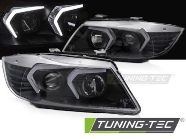 Scheinwerfer 3D Angel Eyes passend für BMW 3er E90 E91 Bj. 05-08 Schwarz mit LED Blinker