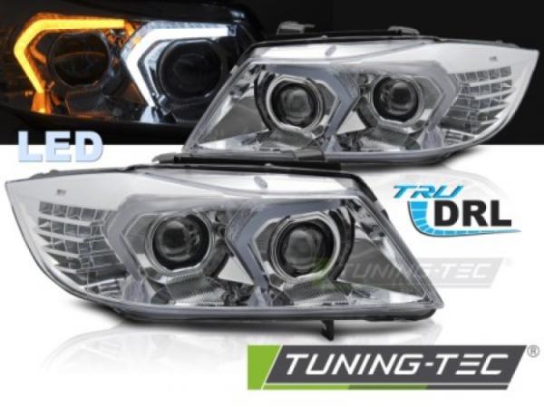 VOLL LED Angel Eyes Scheinwerfer Set passend für BMW 3er E90/E91 05-08 chrom