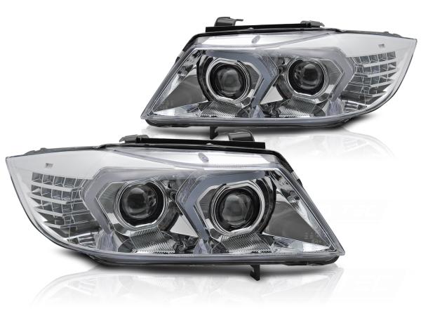 VOLL LED Angel Eyes Scheinwerfer Set passend für BMW 3er E90/E91 05-08 chrom