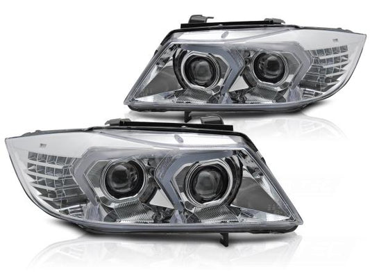 VOLL LED Angel Eyes Scheinwerfer Set passend für BMW 3er E90/E91 05-08 chrom