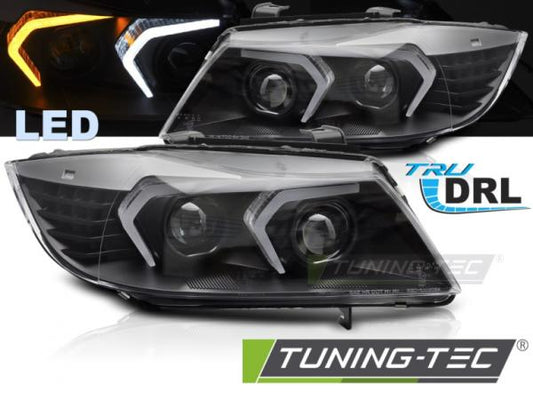 VOLL LED Angel Eyes Scheinwerfer Set passend für BMW 3er E90/E91 05-08 schwarz