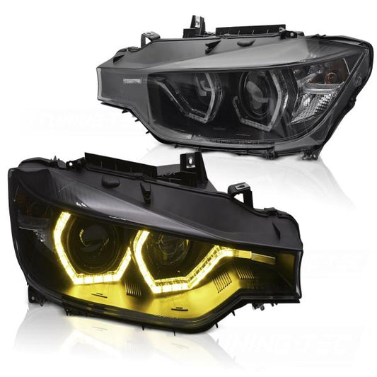 LED Tagfahrlicht Angel Eyes Scheinwerfer Set passend für BMW 3er F30/F31 11-15 schwarz