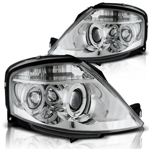 LED Angel Eyes Scheinwerfer passend für Citroen C3 02-09 chrom