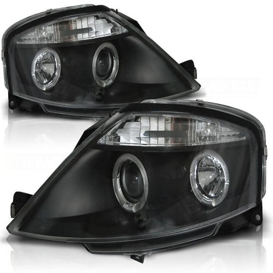 LED Angel Eyes Scheinwerfer passend für Citroen C3 02-09 schwarz