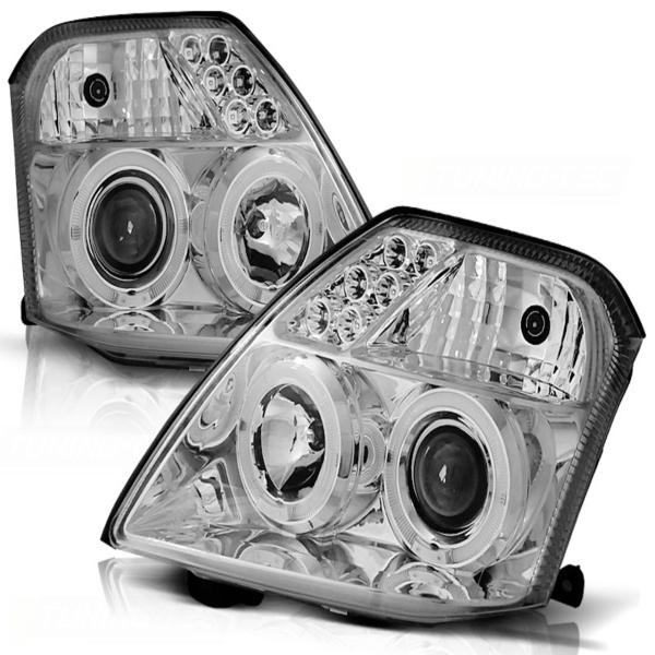 LED Angel Eyes Scheinwerfer passend für Citroen C2 03-10 chrom