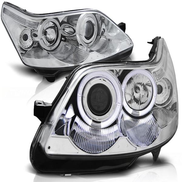 LED Angel Eyes Scheinwerfer passend für Citroen C4 04-10 chrom