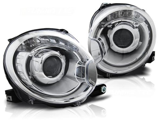 Scheinwerfer Klarglas Projektor passend für Fiat 500 Bj. 07-15 Chrom