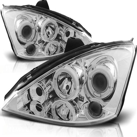 Scheinwerfer Angel Eyes passend für Ford Focus MK1 Facelift Bj. 01-04 Chrom