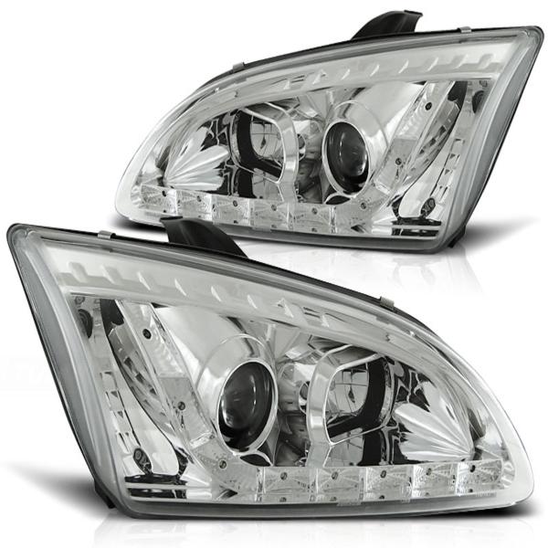 Scheinwerfer LED Tagfahrlicht Optik passend für Ford Focus 2 Bj. 04-08 Chrom
