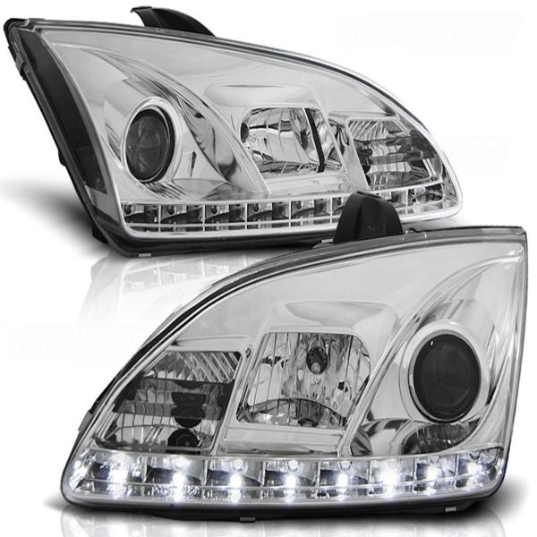 Scheinwerfer LED Tagfahrlicht Optik passend für Ford Focus 2 Bj. 04-08 Chrom