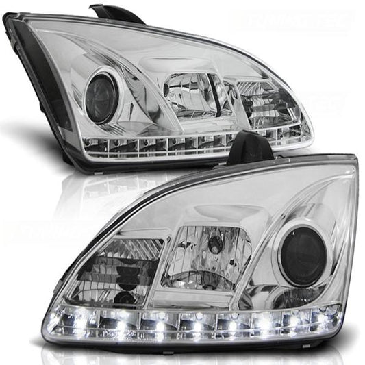 Scheinwerfer LED Tagfahrlicht Optik passend für Ford Focus 2 Bj. 04-08 Chrom