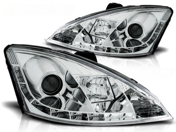 Scheinwerfer LED Tagfahrlicht Optik passend für Ford Focus MK1 Bj. 98-01 Chrom