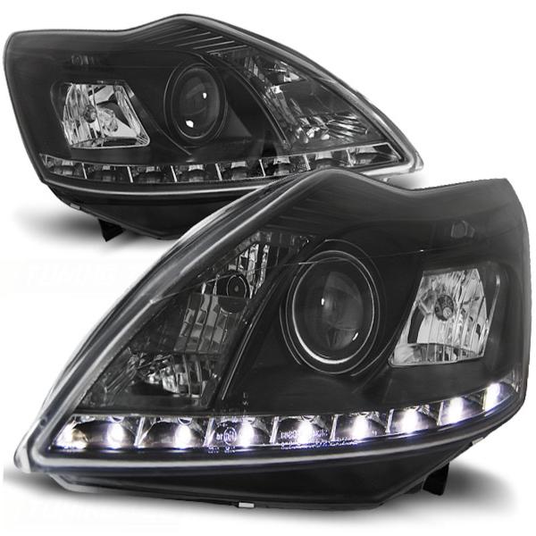 LED Tagfahrlicht Design Scheinwerfer passend für Ford Focus MK2 Facelift 08-10 schwarz