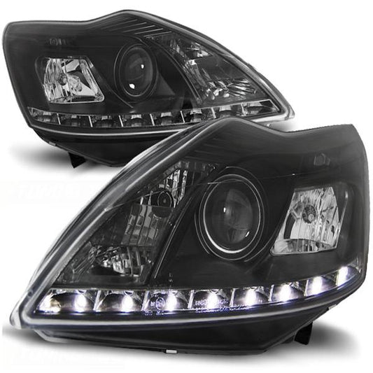 LED Tagfahrlicht Design Scheinwerfer passend für Ford Focus MK2 Facelift 08-10 schwarz