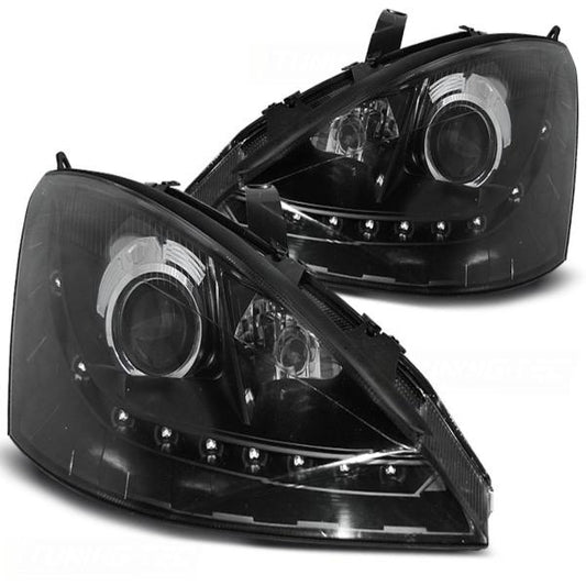 Scheinwerfer LED Tagfahrlicht Optik passend für Ford Focus MK1 Bj. 98-01 Schwarz