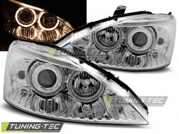 Scheinwerfer Angel Eyes passend für Ford Focus MK1 Facelift Bj. 01-04 Chrom