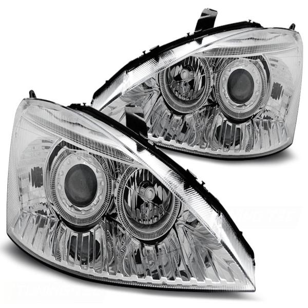 Scheinwerfer Angel Eyes passend für Ford Focus MK1 Facelift Bj. 01-04 Chrom