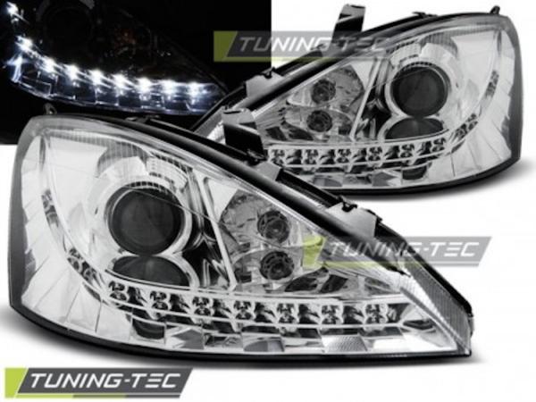 Scheinwerfer LED Tagfahrlicht Optik passend für Ford Focus MK1 Facelift Bj. 01-04 Chrom