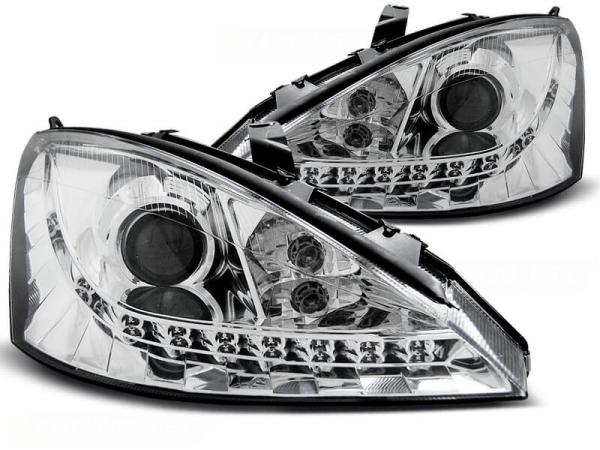 Scheinwerfer LED Tagfahrlicht Optik passend für Ford Focus MK1 Facelift Bj. 01-04 Chrom
