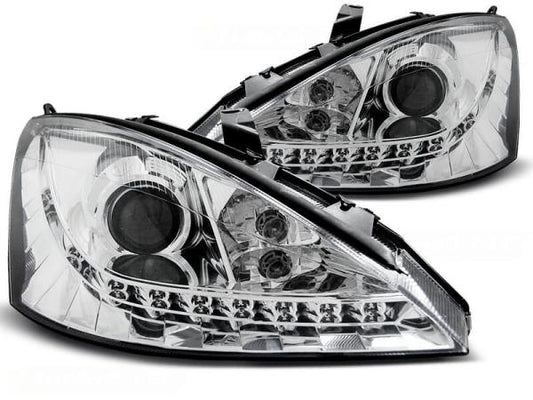 Scheinwerfer LED Tagfahrlicht Optik passend für Ford Focus MK1 Facelift Bj. 01-04 Chrom