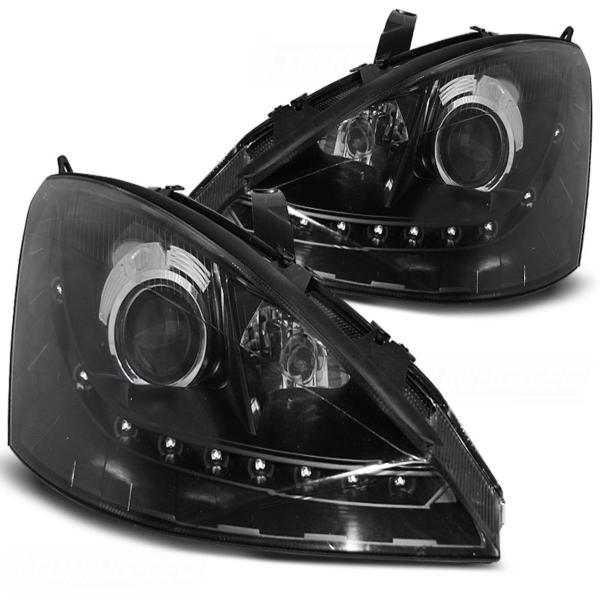 Scheinwerfer LED Tagfahrlicht Optik passend für Ford Focus MK1 Facelift 01-04 Schwarz