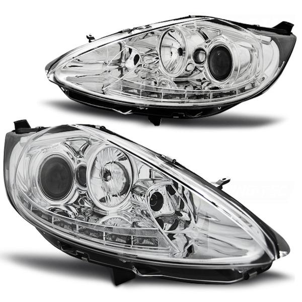 Scheinwerfer LED Tagfahrlicht Optik passend für Ford Fiesta MK7 Bj. 08-12 Chrom