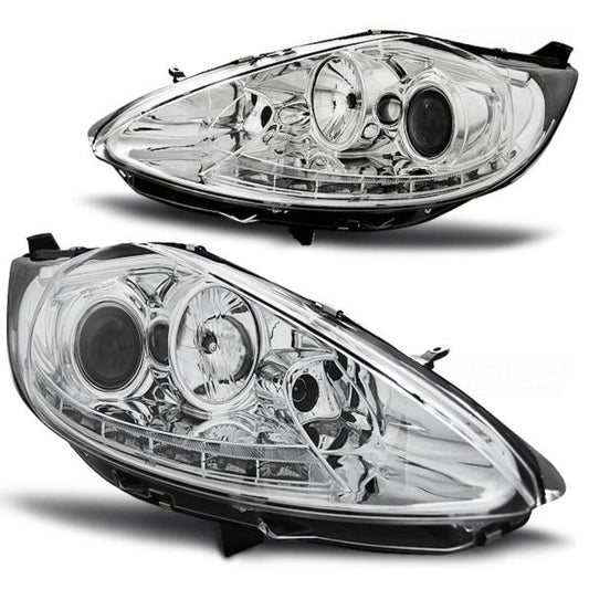 Scheinwerfer LED Tagfahrlicht Optik passend für Ford Fiesta MK7 Bj. 08-12 Chrom