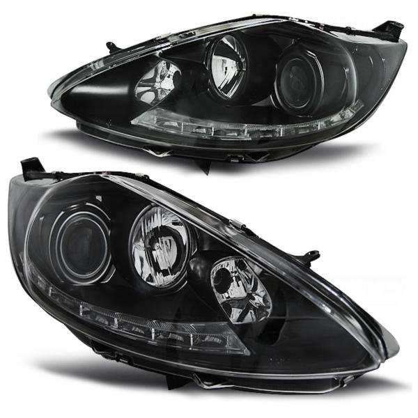 Scheinwerfer LED Tagfahrlicht Optik passend für Ford Fiesta MK7 Bj. 08-12 Schwarz