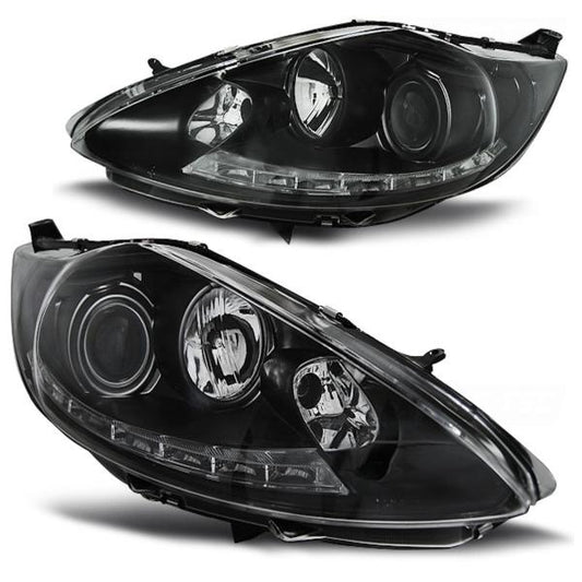 Scheinwerfer LED Tagfahrlicht Optik passend für Ford Fiesta MK7 Bj. 08-12 Schwarz